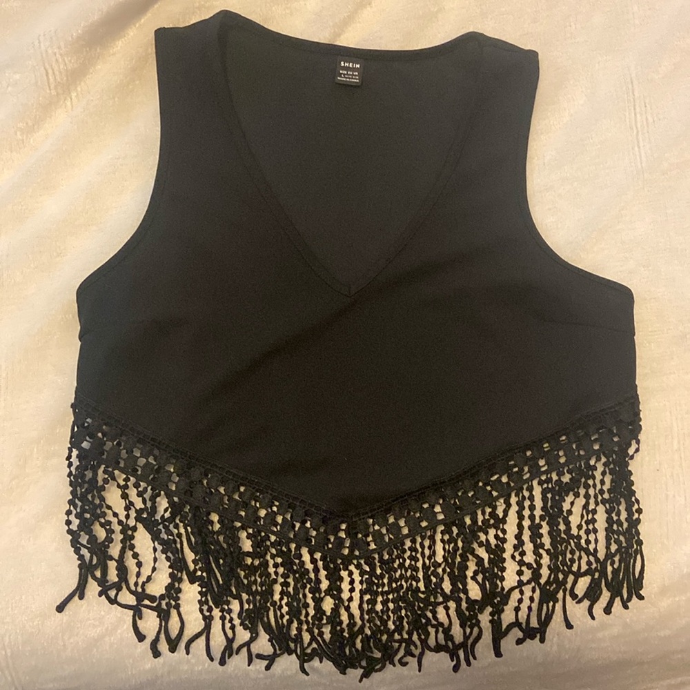 SHEIN black fringe shirt